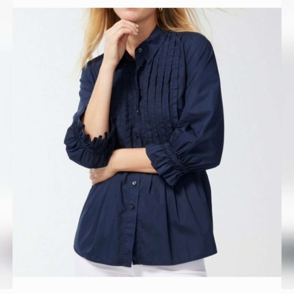 Chico's Navy Pintuck Button-Down Shirt